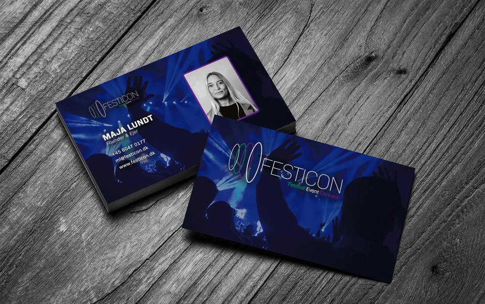 Festicon - visitkort designet som forlængelse af den visuelle identitet